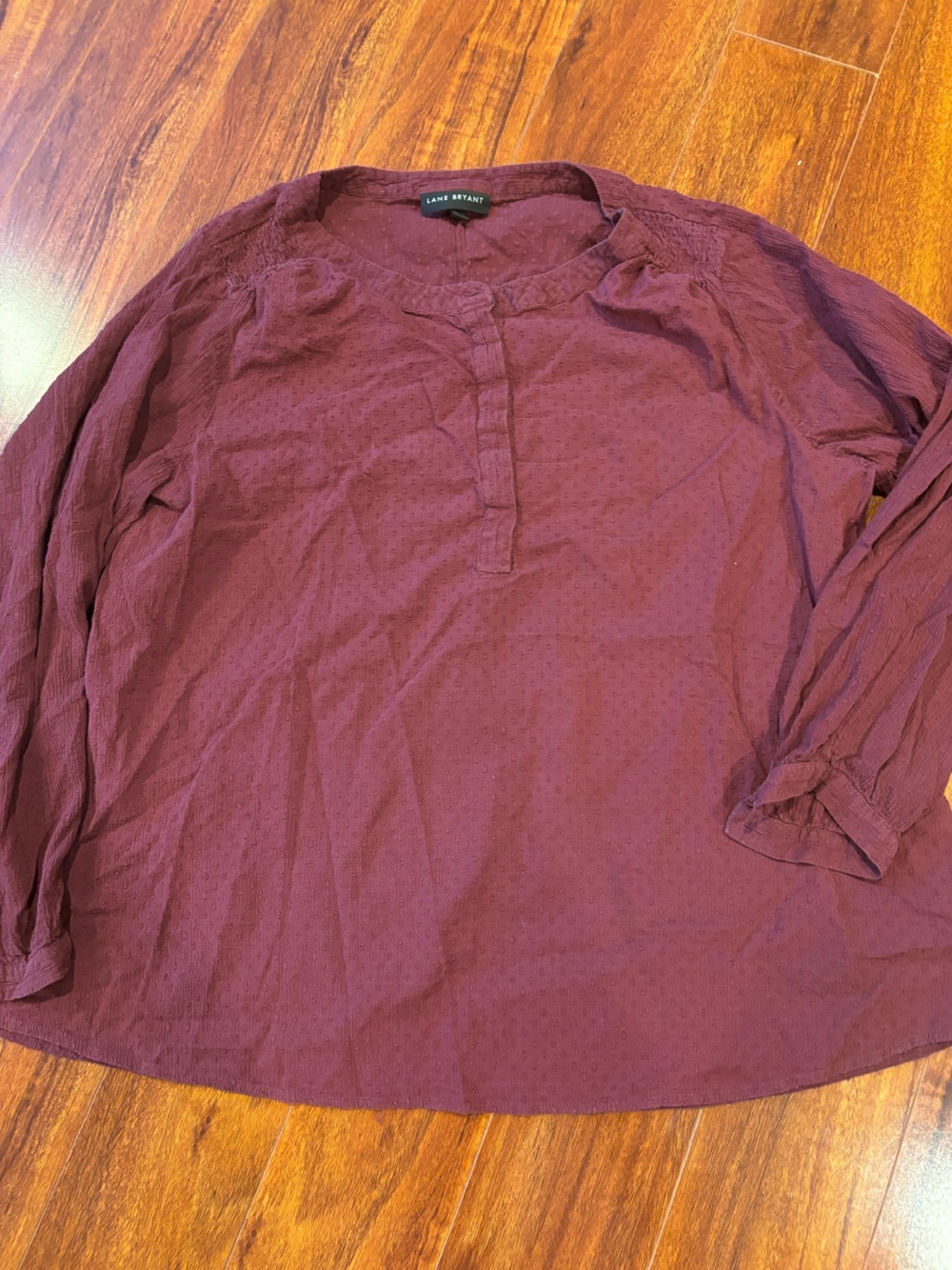 Lane Bryant Maroon Dot-Texture Long Sleeve Blouse